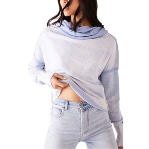 Free People Ricky Slouch Long Sleeve Sweater Cloudy Combo Blue NWT